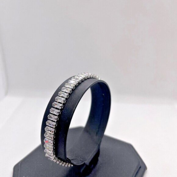 Tennis bracelet baguette cut simulated lab diamonds 925 sterling 7” long - Picture 2 of 6